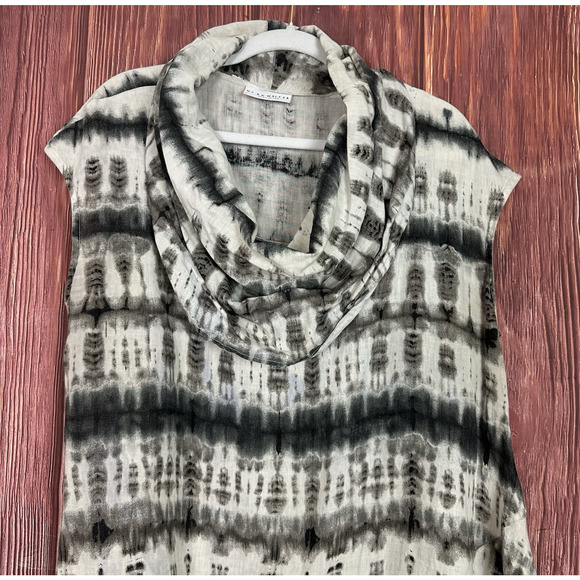 BRYN WALKER NOA Tunic Top Medium Cream Black Linen Cowl Neck Angle Hem - Picture 3 of 8